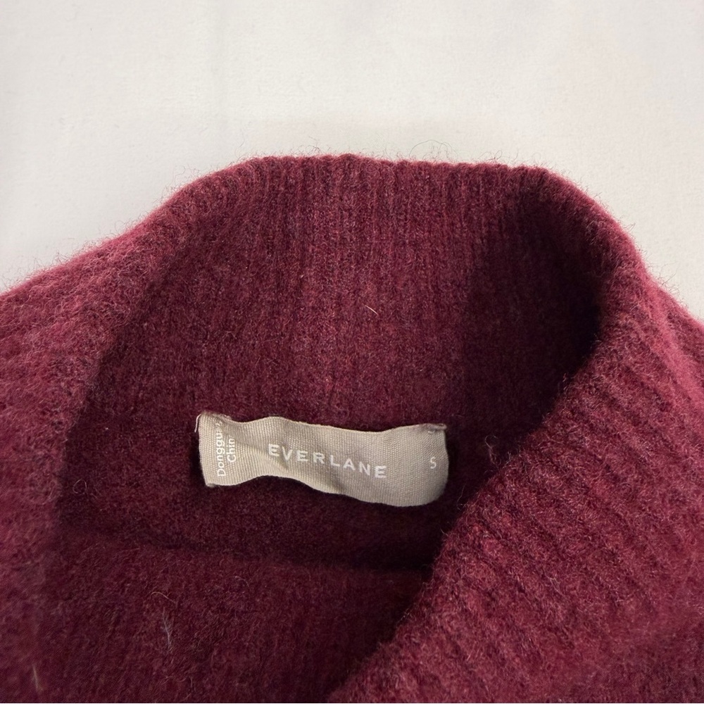 Everlane Cozy Stretch Pullover Burgundy Mock Neck Wool Blend Sweater Size Small - Picture 4 of 13